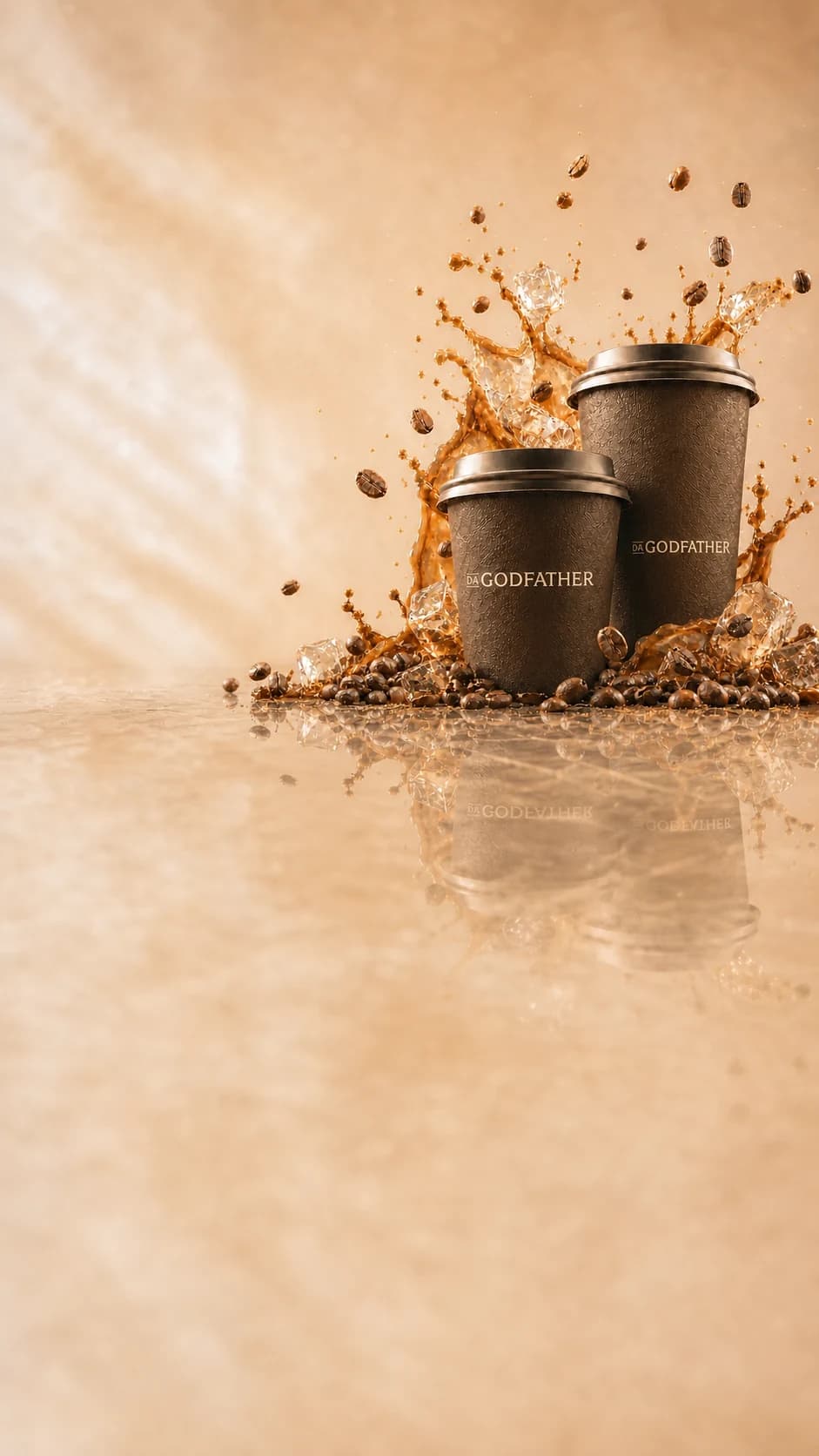 Hai ly cà phê DA GODFATHER với espresso, đá và hạt cà phê rang